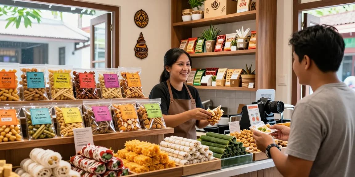 rokok 88 showcases colorful Indonesian snacks in a vibrant store setting.