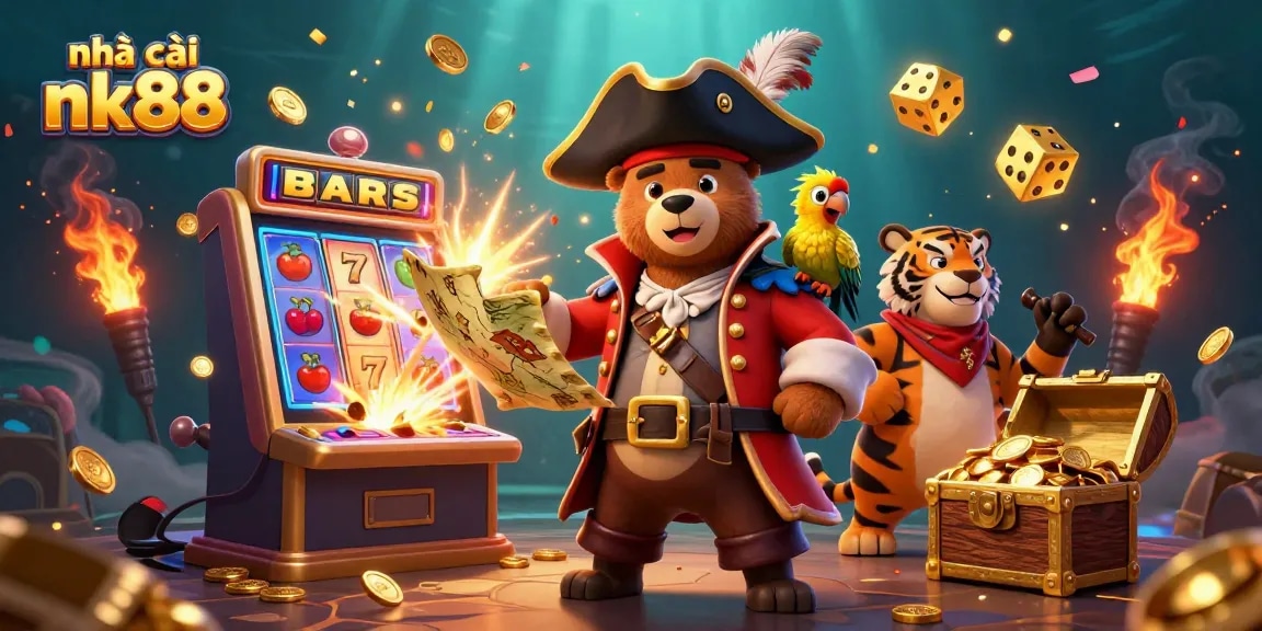 Engage and win at nhà cái nk88 with an exciting scene of pirate-themed casino fun and big jackpots.