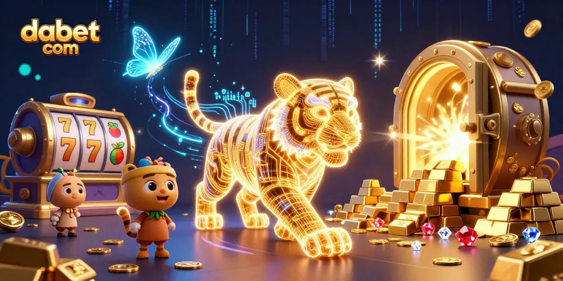 Experience the thrilling world of dabet com with an electrifying digital casino scene featuring a glowing golden tiger.