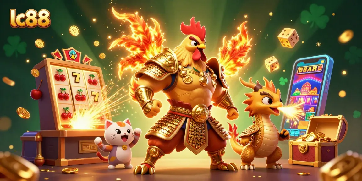 Experience the thrill of lc88 with a vibrant 3D illustration featuring dynamic gaming elements and exciting characters.