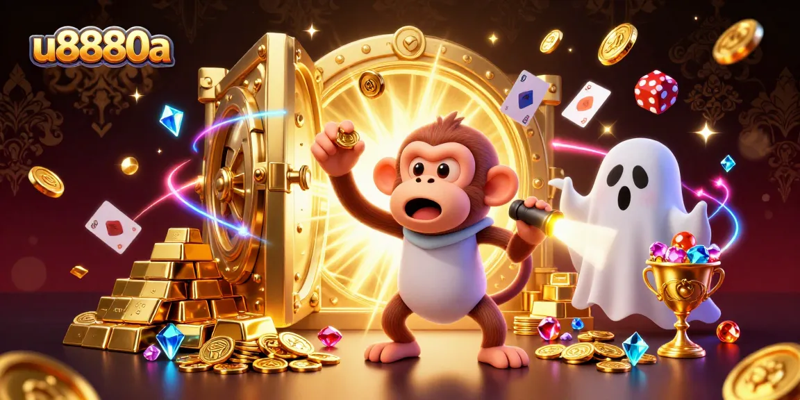 Engage with the thrilling adventures of u8880a as a mischievous poltergeist monkey and ghost-hunter puppy explore a haunted casino.
