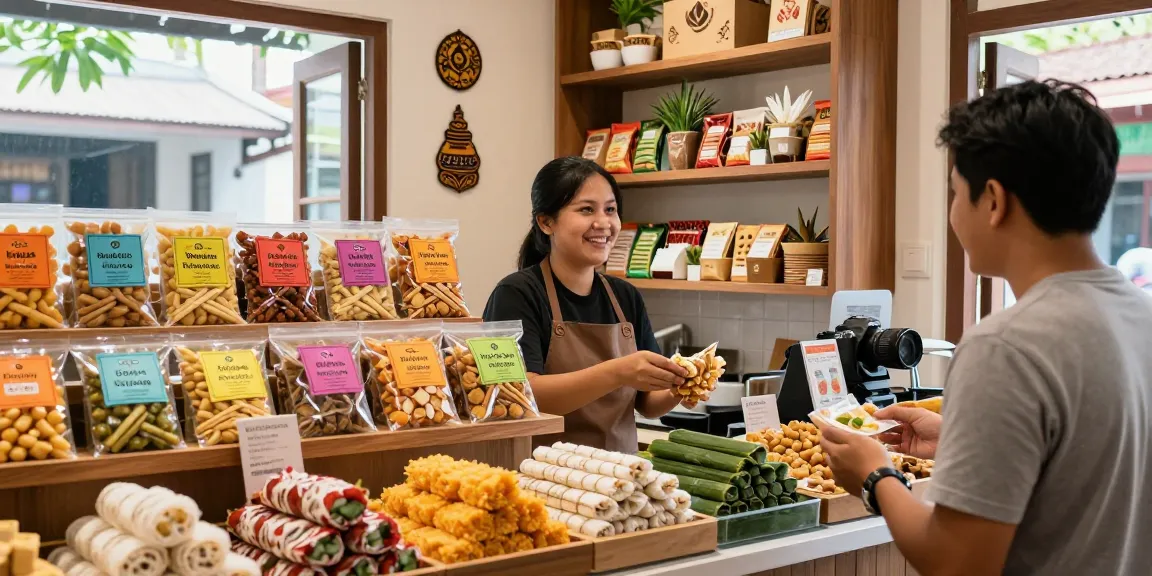 rokok 88 showcases colorful Indonesian snacks in a vibrant store setting.