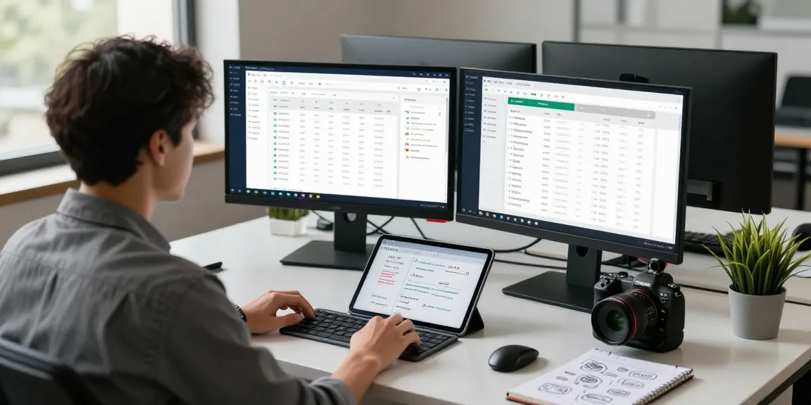 Professional workspace featuring WPS Official Website tools, dual monitors displaying documents, and a productive atmosphere.