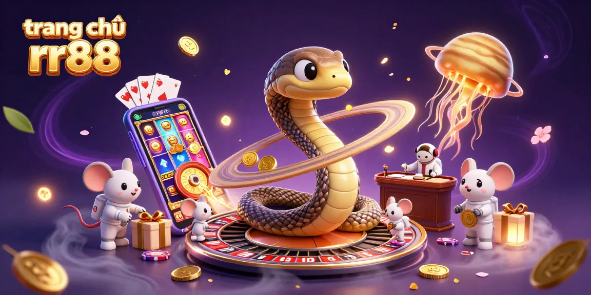 Play exciting games at trang chủ rr88 with unique 3D casino illustration of a cosmic celebration.