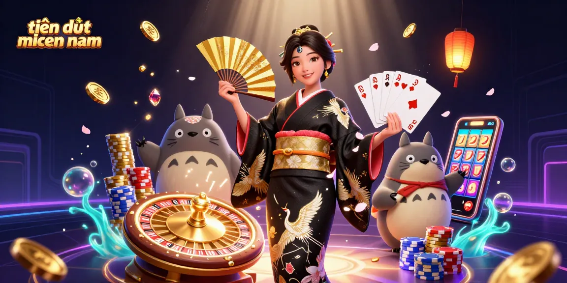 Play exciting tiến lên miền nam with vibrant casino elements and characters in a colorful, dynamic illustration.