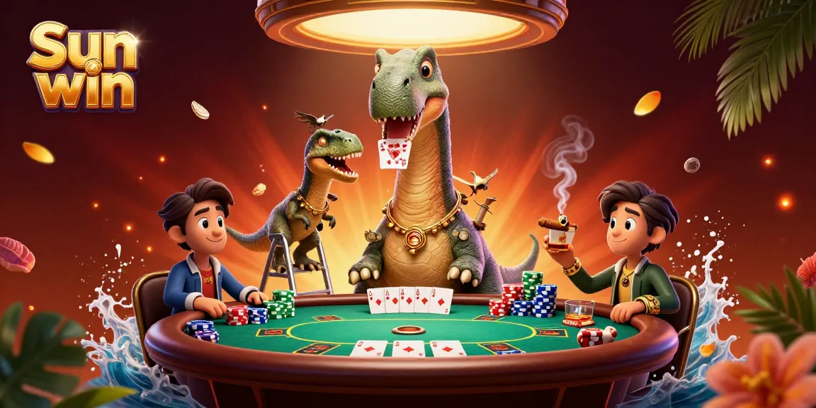 Engage with Sun win's thrilling casino world, featuring vibrant characters and exciting poker elements.