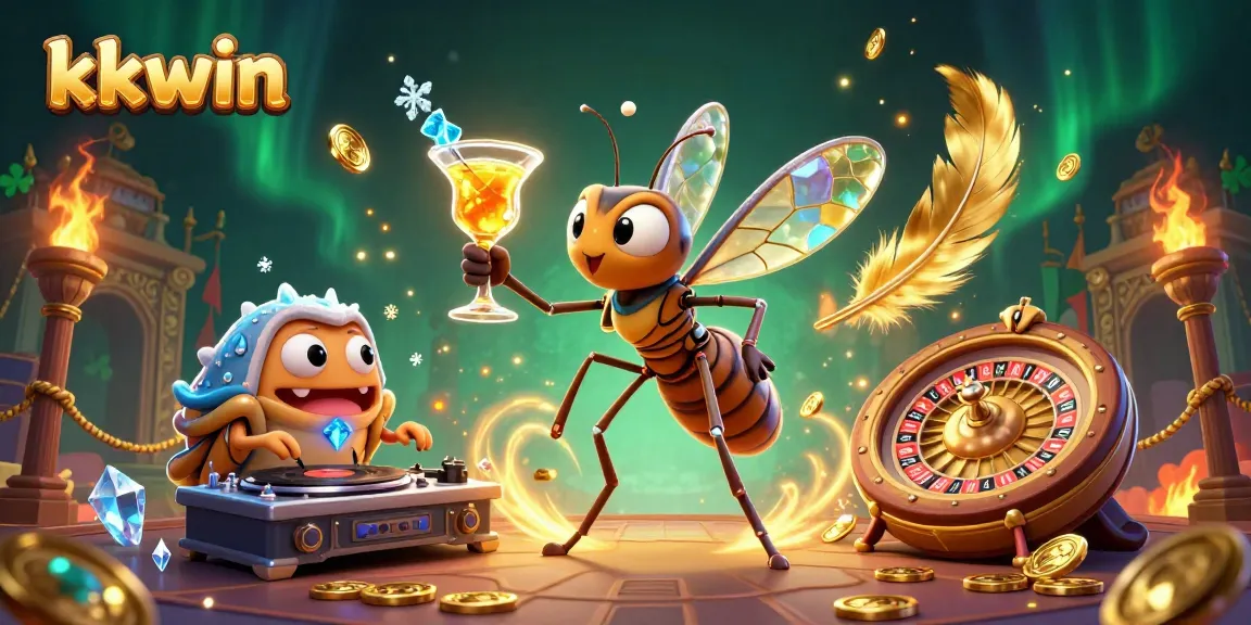Engage with kkwin's vibrant casino world featuring unique characters in a lively atmosphere.