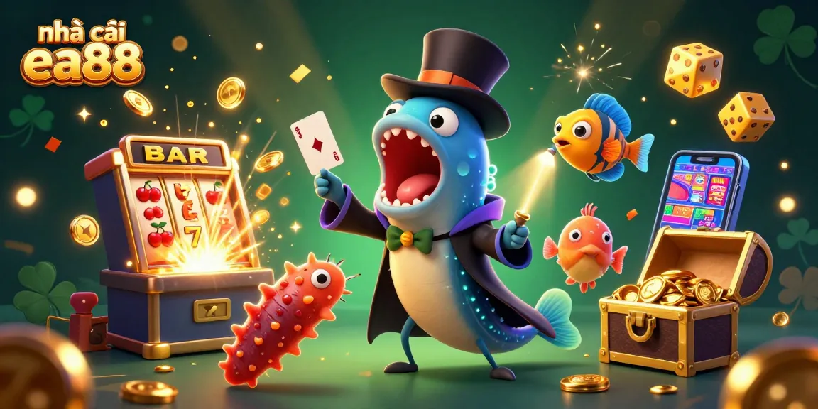 Experience thrilling wins with nhà cái ea88 as a bioluminescent eel entertains in a vibrant casino scene.