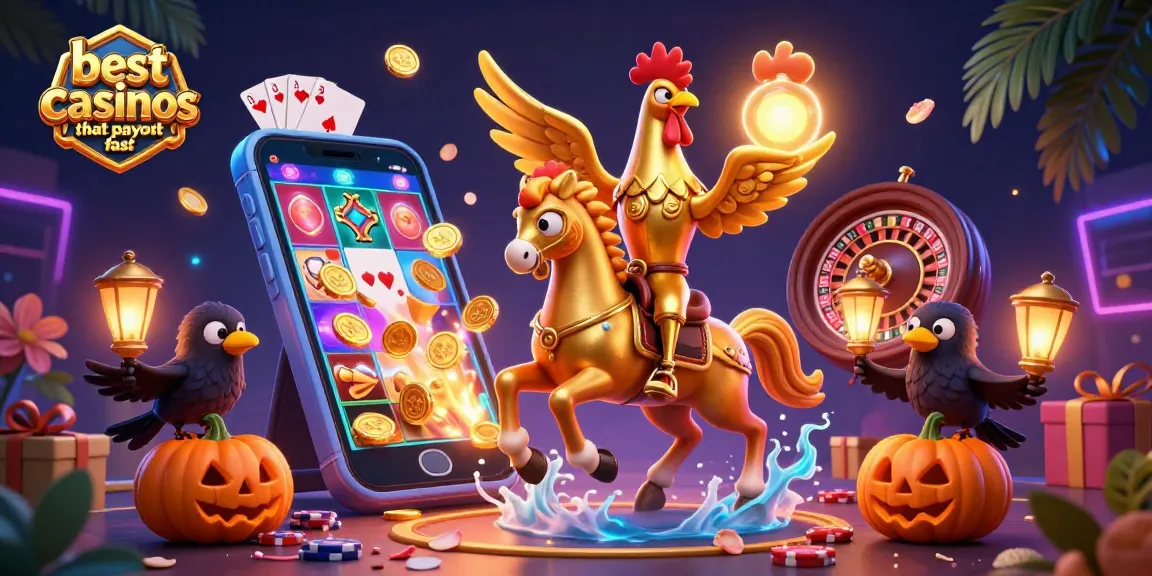 Experience fast payouts at the best online casinos that payout fast with a vibrant casino illustration.