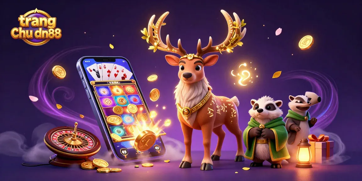Experience dynamic gaming with trang chu dn88 featuring a 3D druid stag and vibrant casino elements.