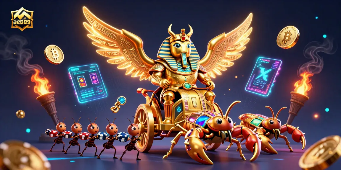 Play exciting games at ae889 featuring a golden scarab beetle and dazzling crypto elements.